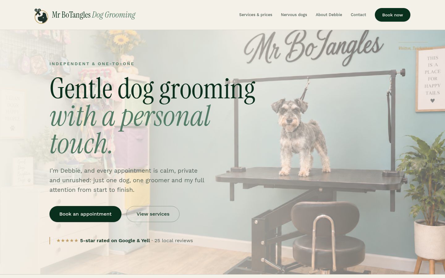MrBotangles Grooming website on desktop