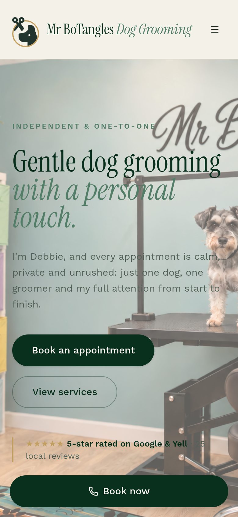 MrBotangles Grooming website on a phone